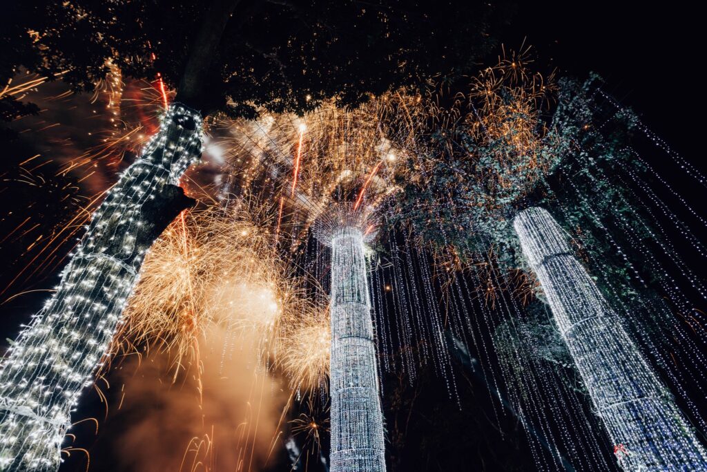Colorful fireworks lighting up the night sky at Estancia de Lorenzo’s Christmas Village celebration in San Mateo, Rizal.