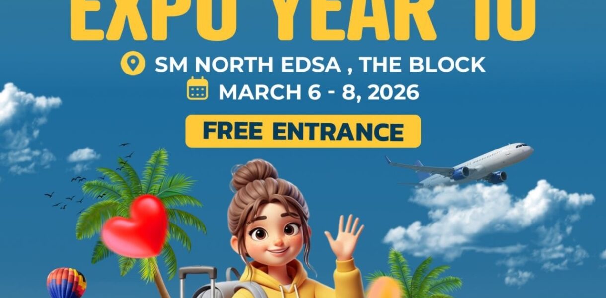 World Travel Expo Year 10 opening event at SM North Edsa showcasing travel booths, visitors exploring exhibits, and vibrant travel promotions celebrating tourism and exploration.