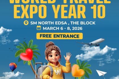 World Travel Expo Year 10 opening event at SM North Edsa showcasing travel booths, visitors exploring exhibits, and vibrant travel promotions celebrating tourism and exploration.