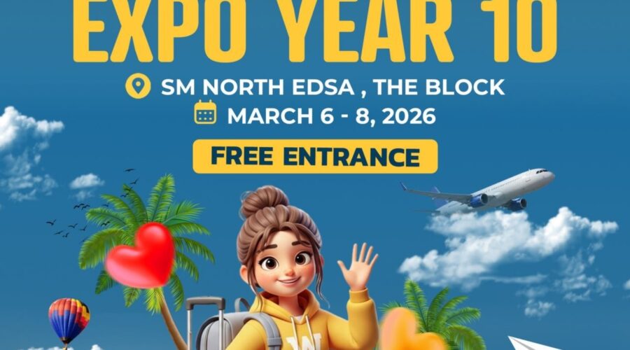 World Travel Expo Year 10 opening event at SM North Edsa showcasing travel booths, visitors exploring exhibits, and vibrant travel promotions celebrating tourism and exploration.