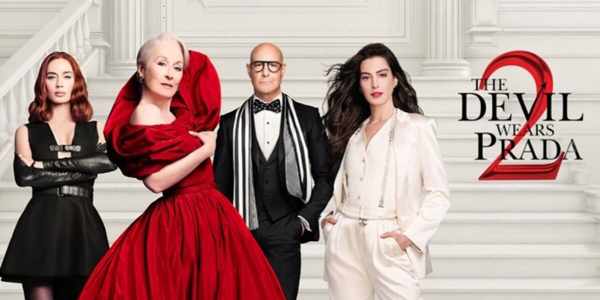 Fashion editorial inspired by The Devil Wears Prada 2 featuring luxury runway aesthetic and corporate chic fashion mood