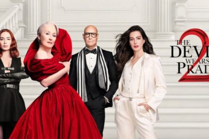 Fashion editorial inspired by The Devil Wears Prada 2 featuring luxury runway aesthetic and corporate chic fashion mood