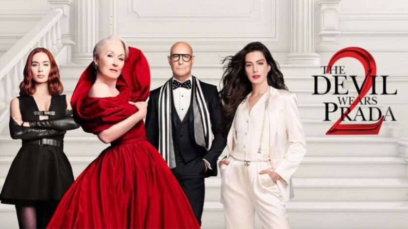 Fashion editorial inspired by The Devil Wears Prada 2 featuring luxury runway aesthetic and corporate chic fashion mood