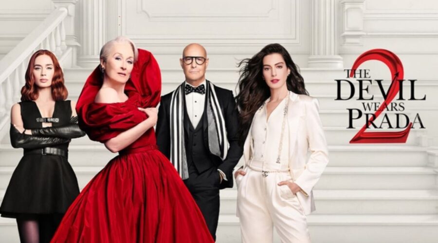 Fashion editorial inspired by The Devil Wears Prada 2 featuring luxury runway aesthetic and corporate chic fashion mood